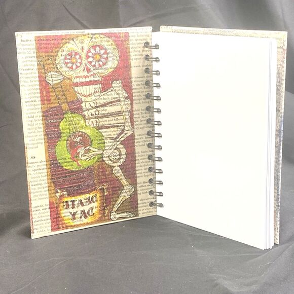 Journal Unique Day of the Dead Design Handmade Upcycle Spiral Notebook Celebrate - Picture 2 of 6